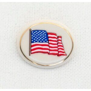 Vintage American Flag Oval Brooch by Lenox - T10